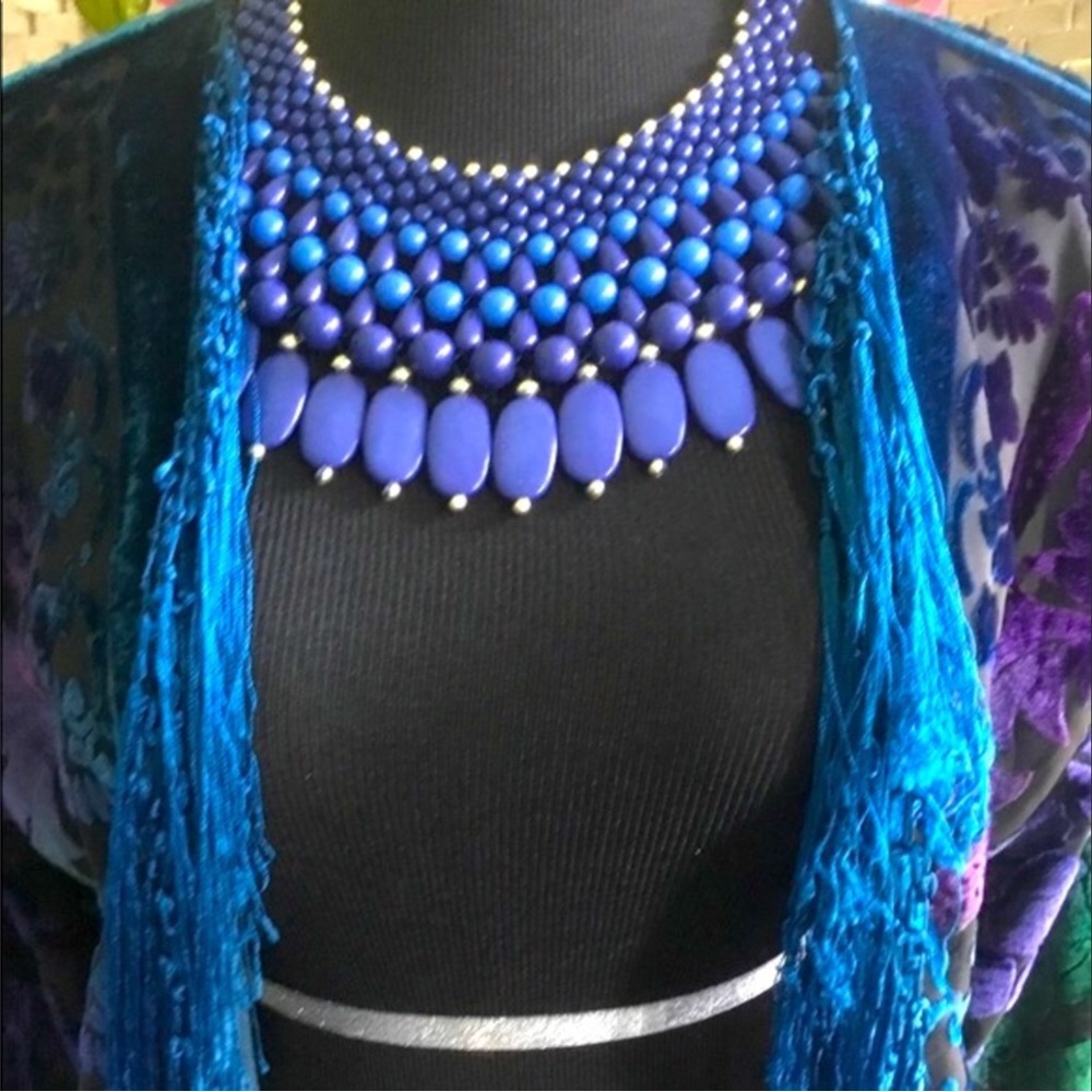 💖See New Listing💖   💙🌸  Blue Statement Bib Necklace  🌸💙New💙🌸 - Picture 9 of 11